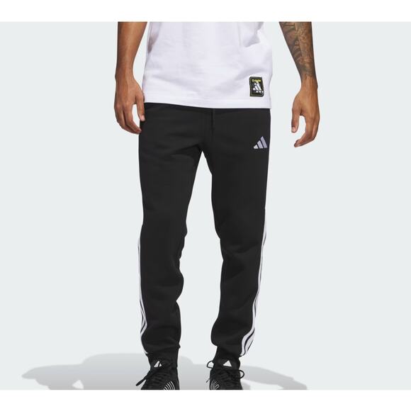 Adidas Pants Mens Small Black White 3-Stripes M 3S FL TC PT Fleece Joggers NWT - Picture 1 of 7